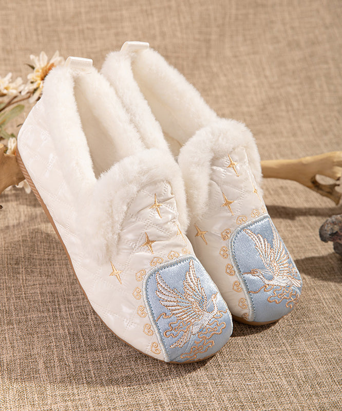 Pink Comfy Fuzzy Wool Lined Flat Shoes Embroidery TQ049 ABC