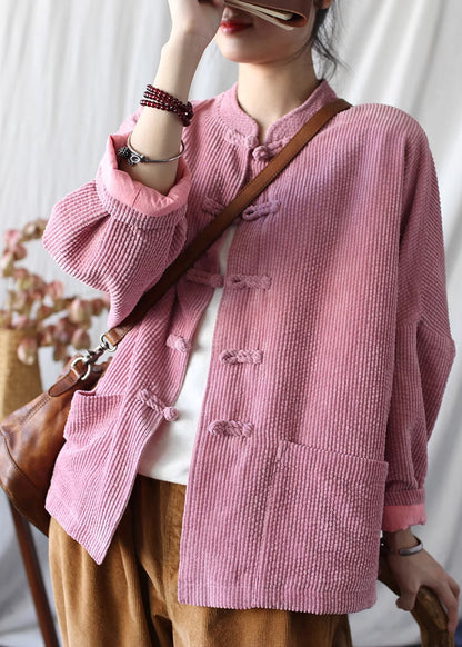 Pink Corduroy Oriental Coat Oversized Spring TJ016