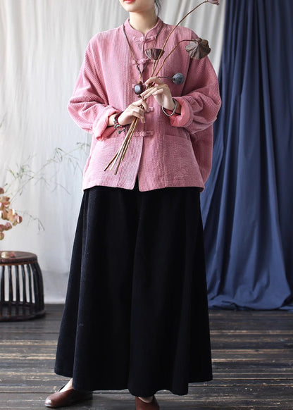 Pink Corduroy Oriental Coat Oversized Spring TJ016