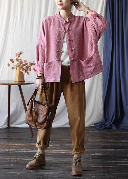 Pink Corduroy Oriental Coat Oversized Spring TJ016