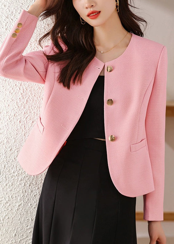 Pink Cotton Short Coats Metal Buttons Spring YJ029 ABC