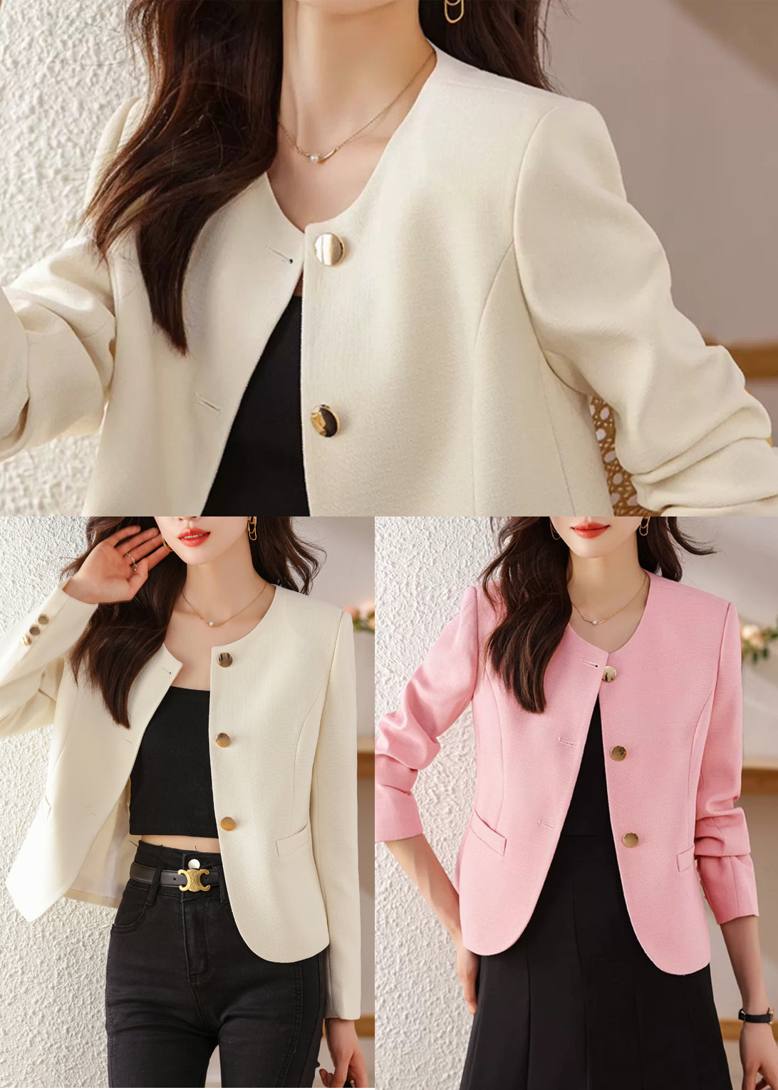 Pink Cotton Short Coats Metal Buttons Spring YJ029 ABC