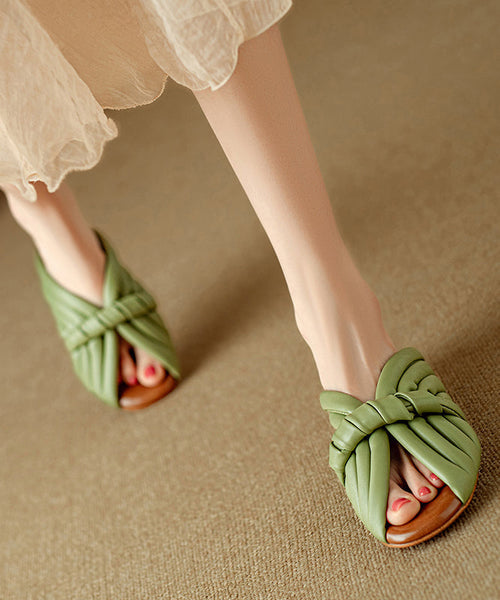 Cowhide Peep Toe Leather Pink Splicing Slide Sandals FashionChic