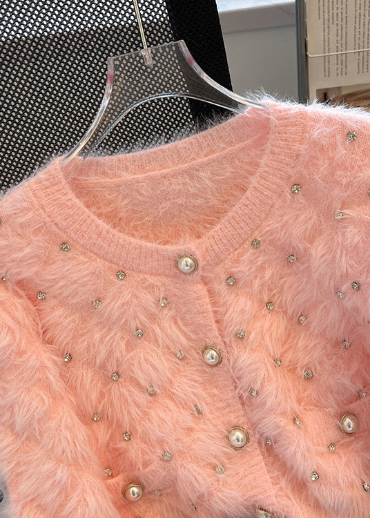 Pink Cozy Fuzzy Fur Fluffy Cardigan Zircon Spring MZF-NCT250315