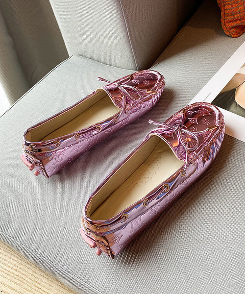Loafers Faux Comfortable Leather Splicing Pink Penny FashionChic