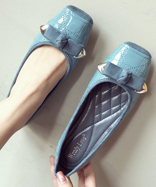 Toe Leather Splicing Flats Pink Women Square Faux Bow FashionChic