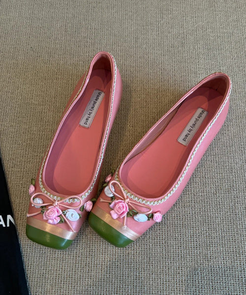 Flat Women Shoes Floral Pink French Embroidered For Splicing FashionChic