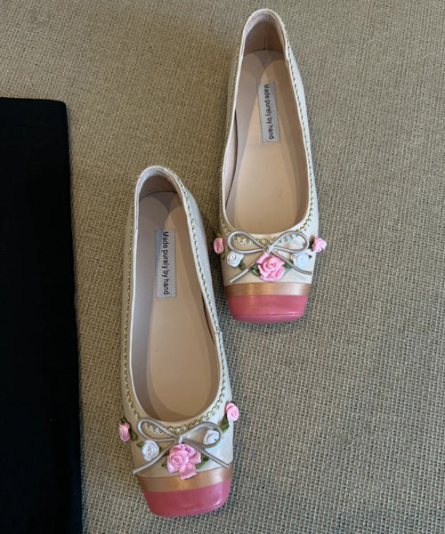 Flat Women Shoes Floral Pink French Embroidered For Splicing FashionChic
