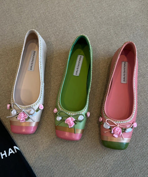 Flat Women Shoes Floral Pink French Embroidered For Splicing FashionChic