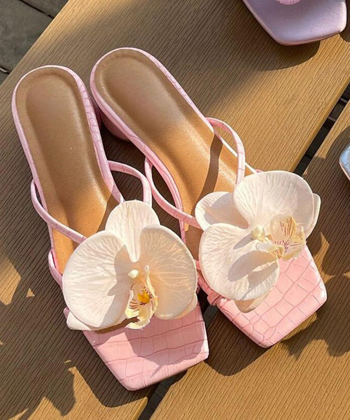 Splicing Sandals Floral Chunky Peep Toe Pink Slide FashionChic