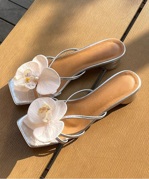 Splicing Sandals Floral Chunky Peep Toe Pink Slide FashionChic