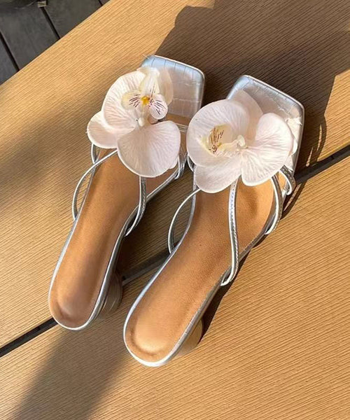 Splicing Sandals Floral Chunky Peep Toe Pink Slide FashionChic