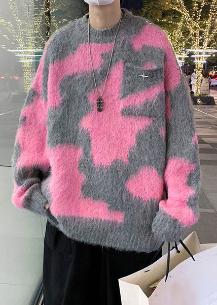 Pink Geometric Cozy Knit Men Sweater O Neck Winter RC031 ABC