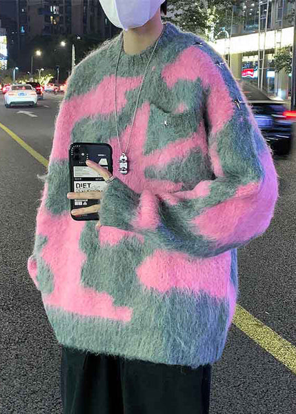 Pink Geometric Cozy Knit Men Sweater O Neck Winter RC031 ABC