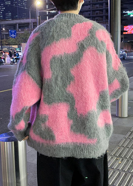 Pink Geometric Cozy Knit Men Sweater O Neck Winter RC031 ABC