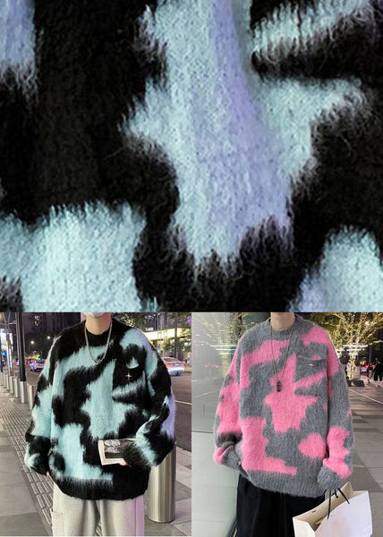 Pink Geometric Cozy Knit Men Sweater O Neck Winter RC031 ABC