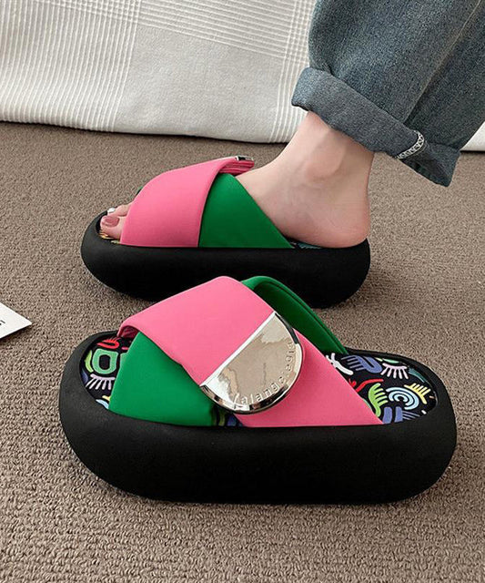 Pink Green Platform Faux Leather Beautiful Splicing Slide Sandals AP1016 shoe-LT240905