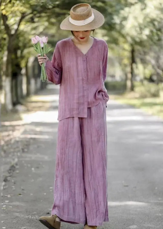 Pink Linen Two Piece Set Asymmetrical Wrinkled Spring Ada Fashion