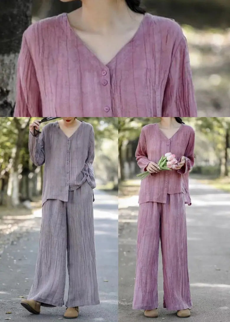 Pink Linen Two Piece Set Asymmetrical Wrinkled Spring Ada Fashion