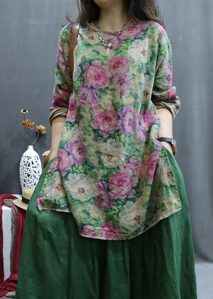 Pink Low High Design Linen Shirt O-Neck Long Sleeve GG039 MZF-LTP240610