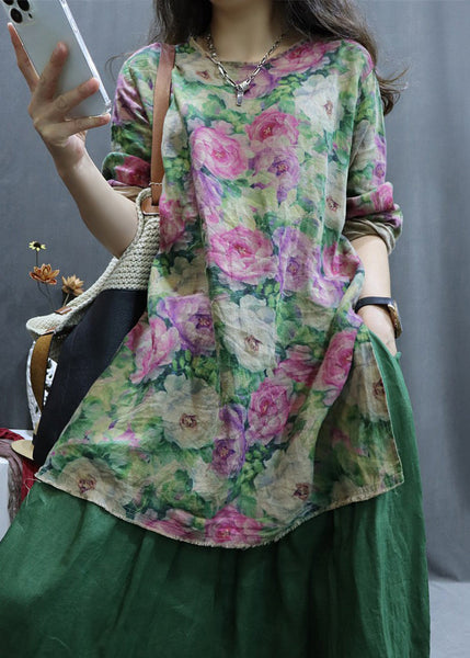 Pink Low High Design Linen Shirt O-Neck Long Sleeve GG039 MZF-LTP240610