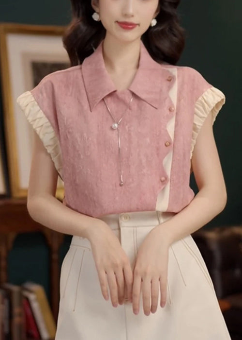 Patchwork Summer Blouse Pink Original Design Peter Pan Cotton FashionChic