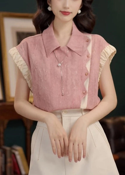 Patchwork Summer Blouse Pink Original Design Peter Pan Cotton FashionChic