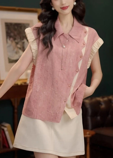 Patchwork Summer Blouse Pink Original Design Peter Pan Cotton FashionChic