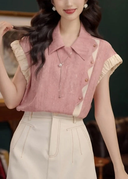 Patchwork Summer Blouse Pink Original Design Peter Pan Cotton FashionChic