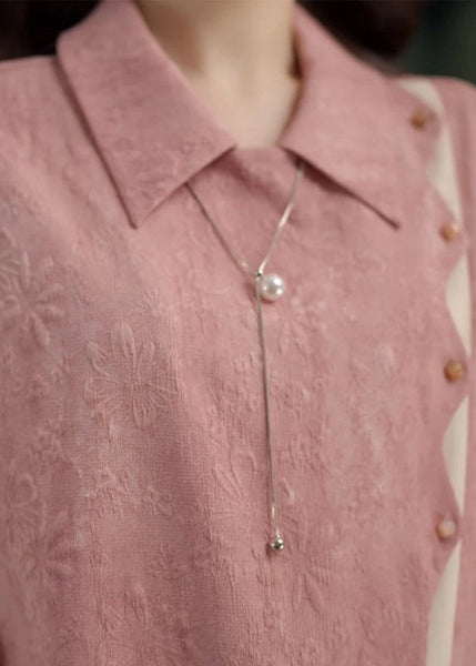 Patchwork Summer Blouse Pink Original Design Peter Pan Cotton FashionChic