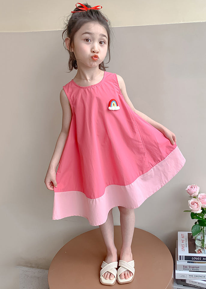 Pink Patchwork Cozy Cotton Girls Dress O Neck Summer EW048 WS-RCTZSDGL240809