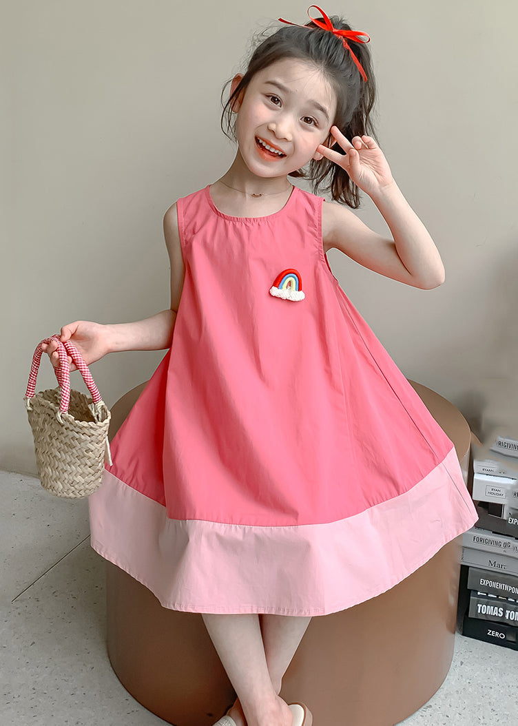 Pink Patchwork Cozy Cotton Girls Dress O Neck Summer EW048 WS-RCTZSDGL240809