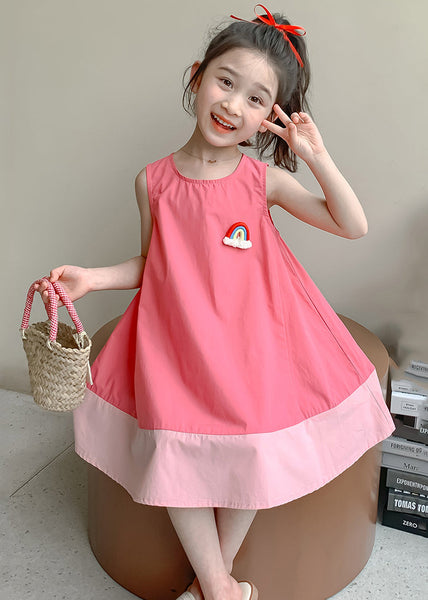 Pink Patchwork Cozy Cotton Girls Dress O Neck Summer EW048 WS-RCTZSDGL240809