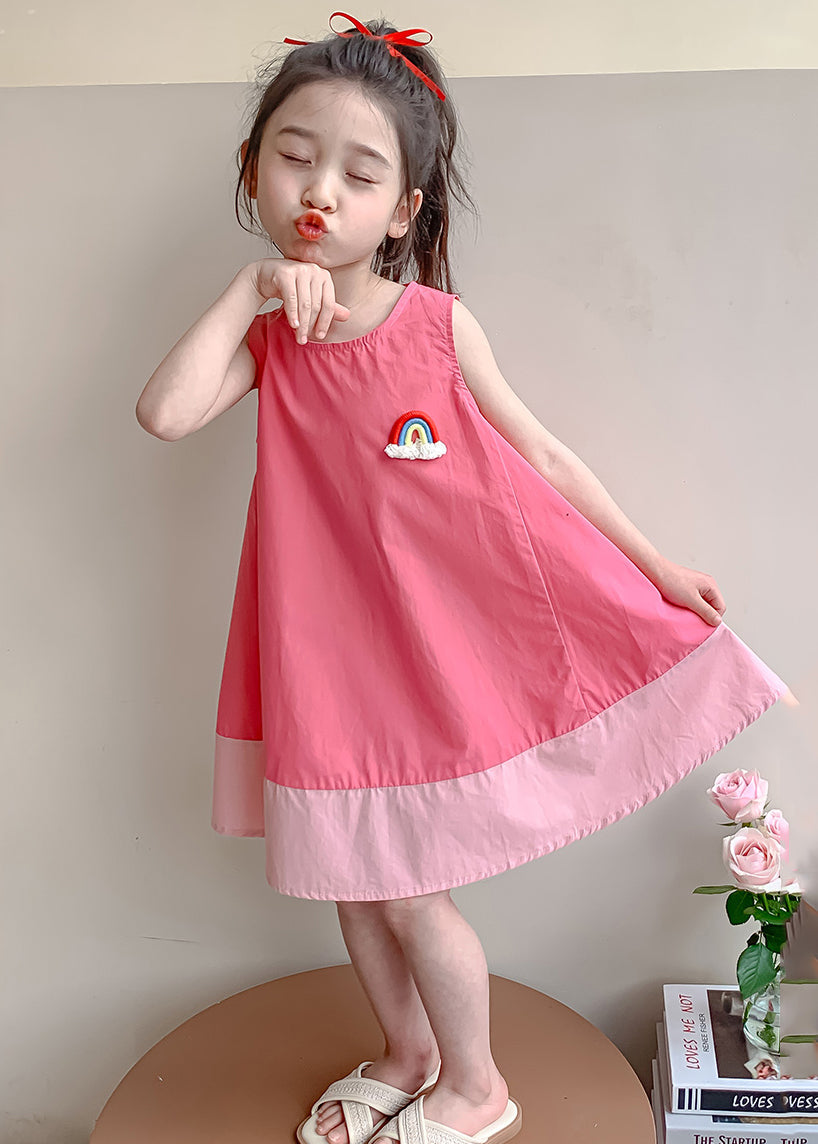 Pink Patchwork Cozy Cotton Girls Dress O Neck Summer EW048 WS-RCTZSDGL240809