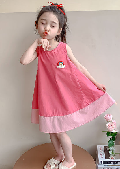 Pink Patchwork Cozy Cotton Girls Dress O Neck Summer EW048 WS-RCTZSDGL240809