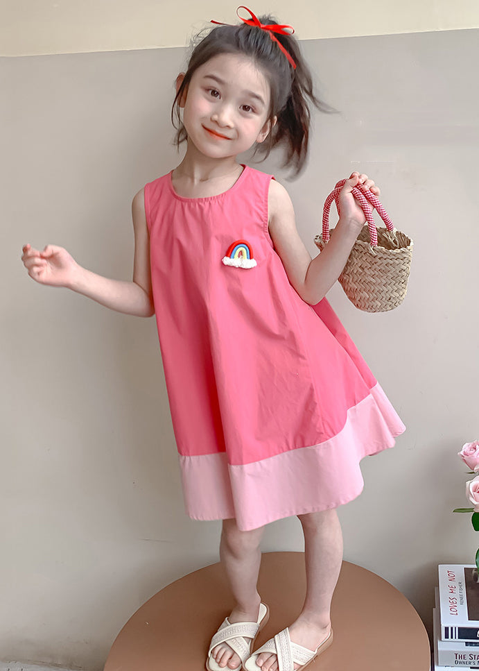 Pink Patchwork Cozy Cotton Girls Dress O Neck Summer EW048 WS-RCTZSDGL240809