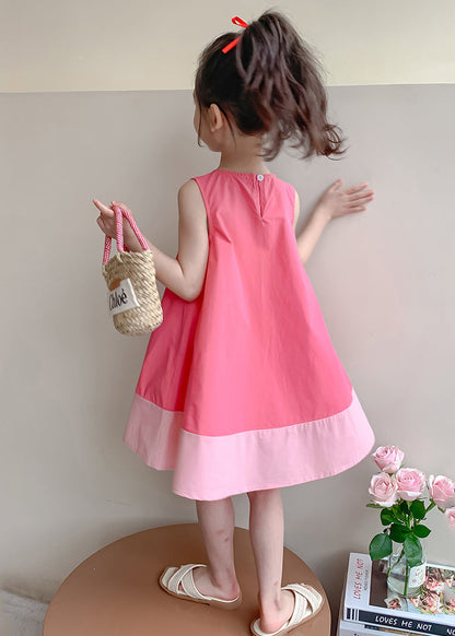 Pink Patchwork Cozy Cotton Girls Dress O Neck Summer EW048 WS-RCTZSDGL240809