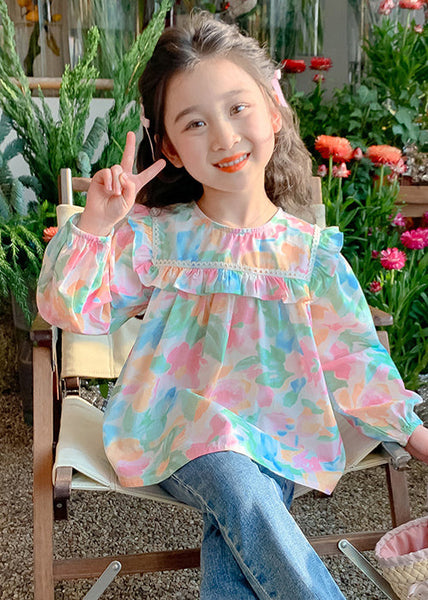 Pink Print Cotton Girls Shirt O Neck Long Sleeve YU1040 WS-RCTZ-LTP240529