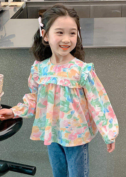 Pink Print Cotton Girls Shirt O Neck Long Sleeve YU1040 WS-RCTZ-LTP240529