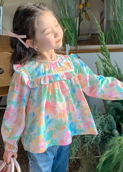 Pink Print Cotton Girls Shirt O Neck Long Sleeve YU1040 WS-RCTZ-LTP240529