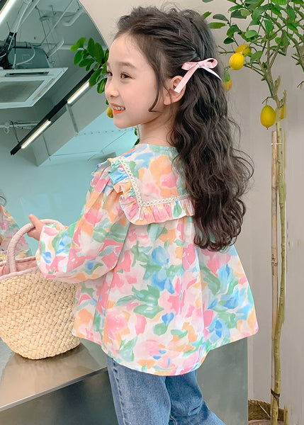 Pink Print Cotton Girls Shirt O Neck Long Sleeve YU1040 WS-RCTZ-LTP240529