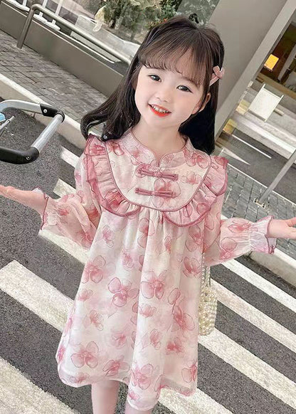 Pink Print Patchwork Cotton Girls Dresses Stand Collar Fall XZ088 FALL-MM-RCTZ-FDGM240618