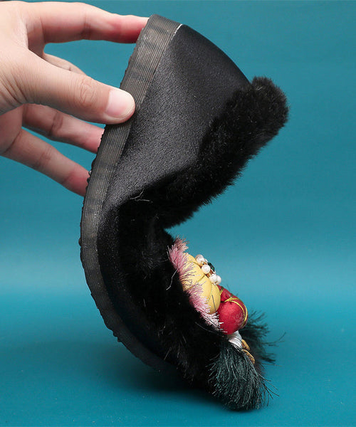 Pink Retro Nail Bead Splicing Flat Shoes Fuzzy Wool Lined TQ061 ABC