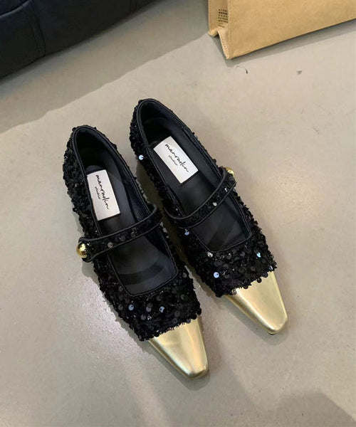 Pink Sequins Buckle Strap Splicing Chunky Heel Loafers XC1038 Ada Fashion