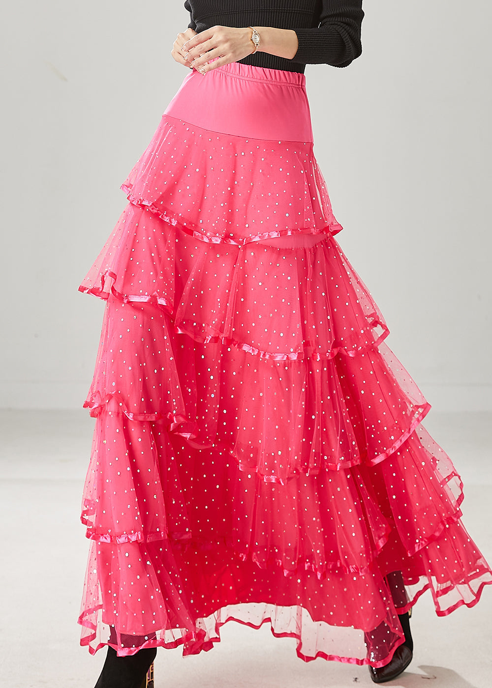 Pink Silm Fit Tulle Skirt Exra Large Hem Spring YU1012 Ada Fashion
