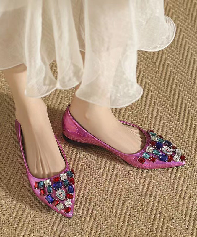 Pink Soft Comfy Fashion Pointed Toe Crystal Flat Feet Shoes CZ1036 Ada Fashion