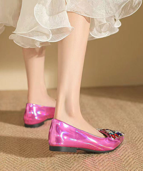 Pink Soft Comfy Fashion Pointed Toe Crystal Flat Feet Shoes CZ1036 Ada Fashion