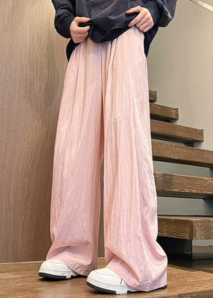 Wide Pants Waist Silk Pink Solid Elastic Leg Summer Ice Mens FashionChic
