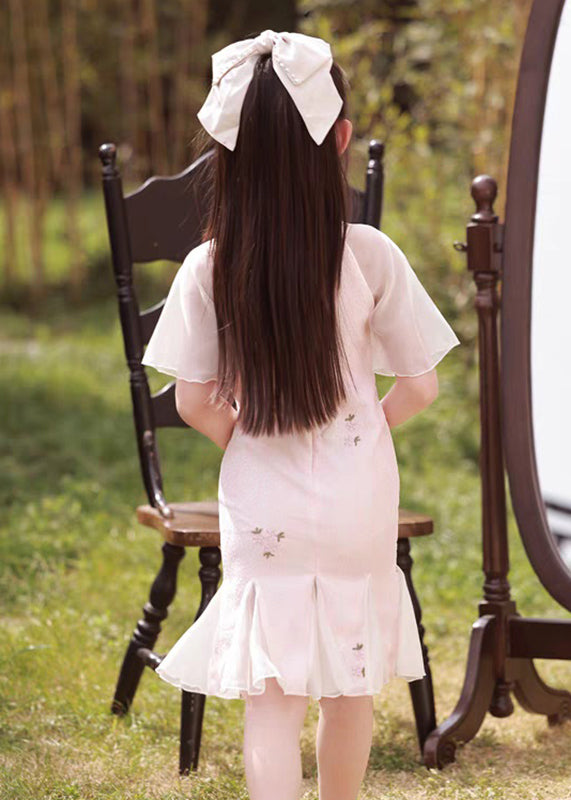 Collar Maxi Pink Stand Dress Button Sleeve Girls Short FashionChic