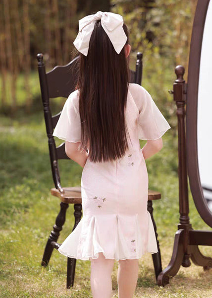 Collar Maxi Pink Stand Dress Button Sleeve Girls Short FashionChic